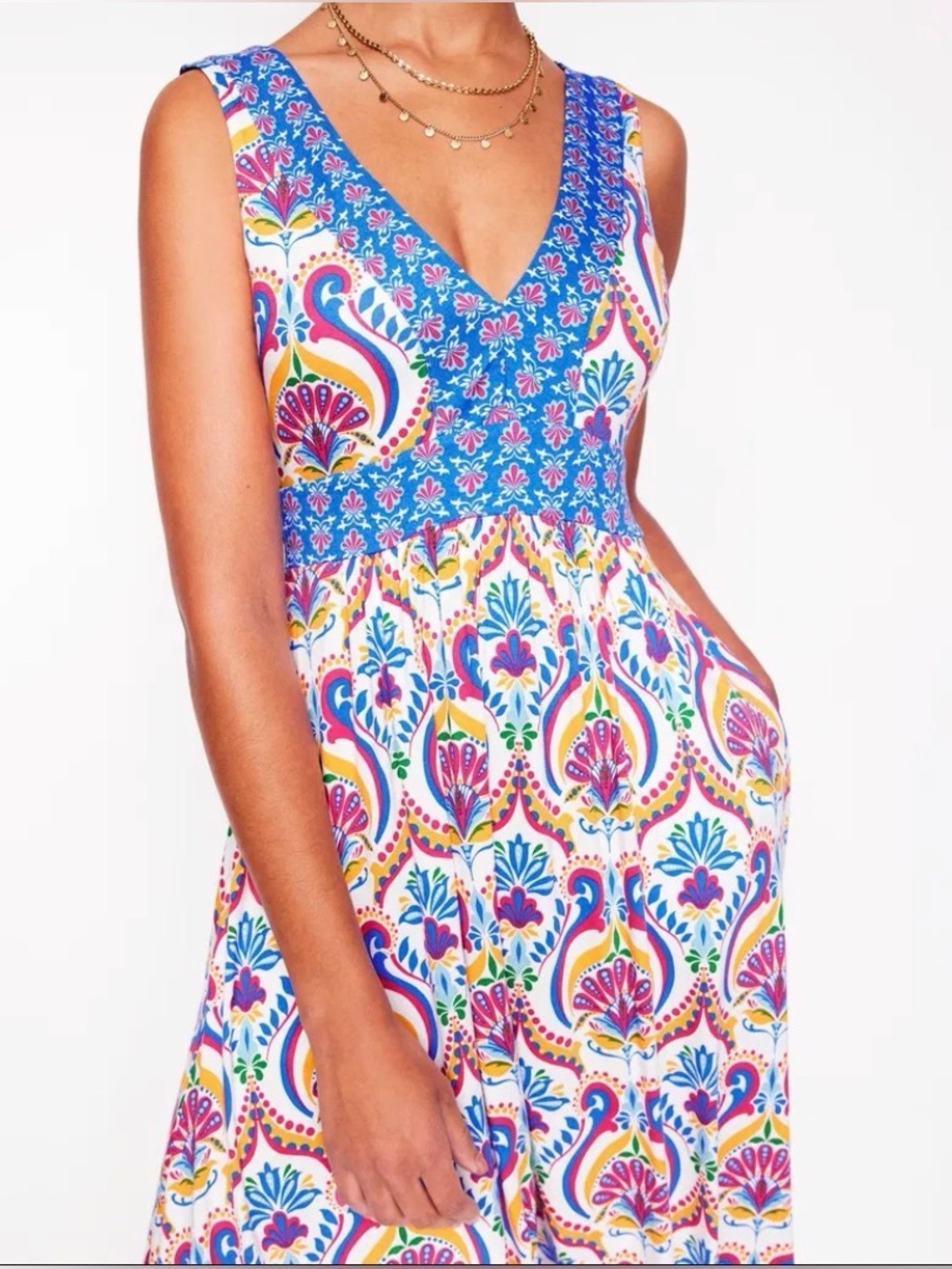 Boden Olympia Maxi Dress Size 10R Colorful Print Pockets Beach Summer